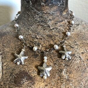Starfish Pearl Necklace 925 Sterling Silver Chain 18” Artisan